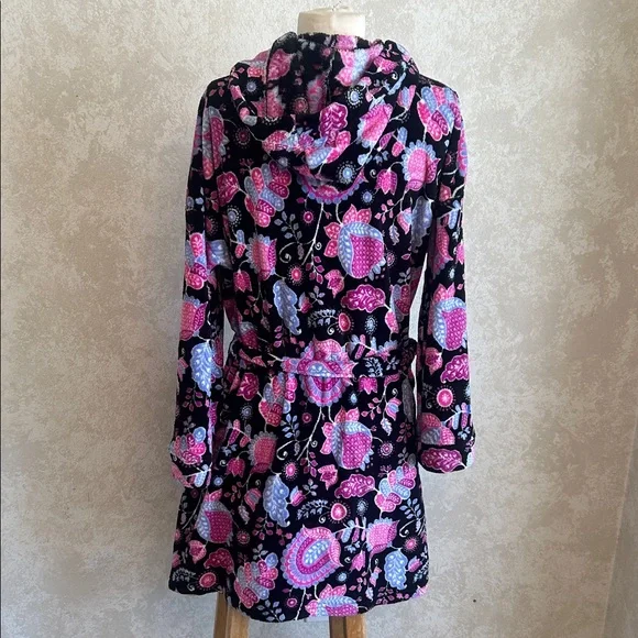Vera Bradley💕Black, Hot Pink & Purple ALPINE FLORAL Hooded BATHROBE. Size S/M - Picture 4 of 15